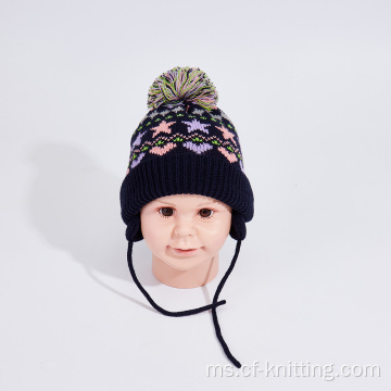 Bayi musim luruh dan topi beanie rajutan dua lapisan musim sejuk